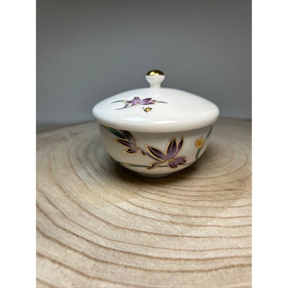 Porcelain Lidded Tea Cup or Trinket Dish Floral Butterfly Gold Accents - Picture 3 of 9